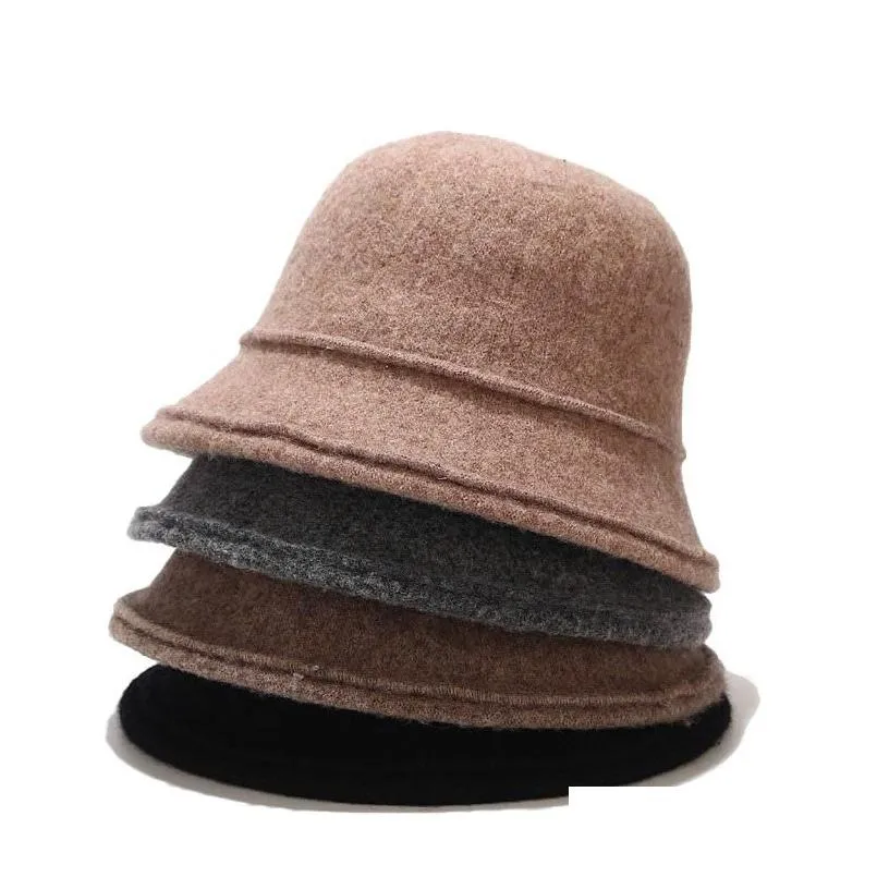wide brim hats retro pure wool fisherman hat women street trend basin autumn winter outdoor solid color vintage warm cap