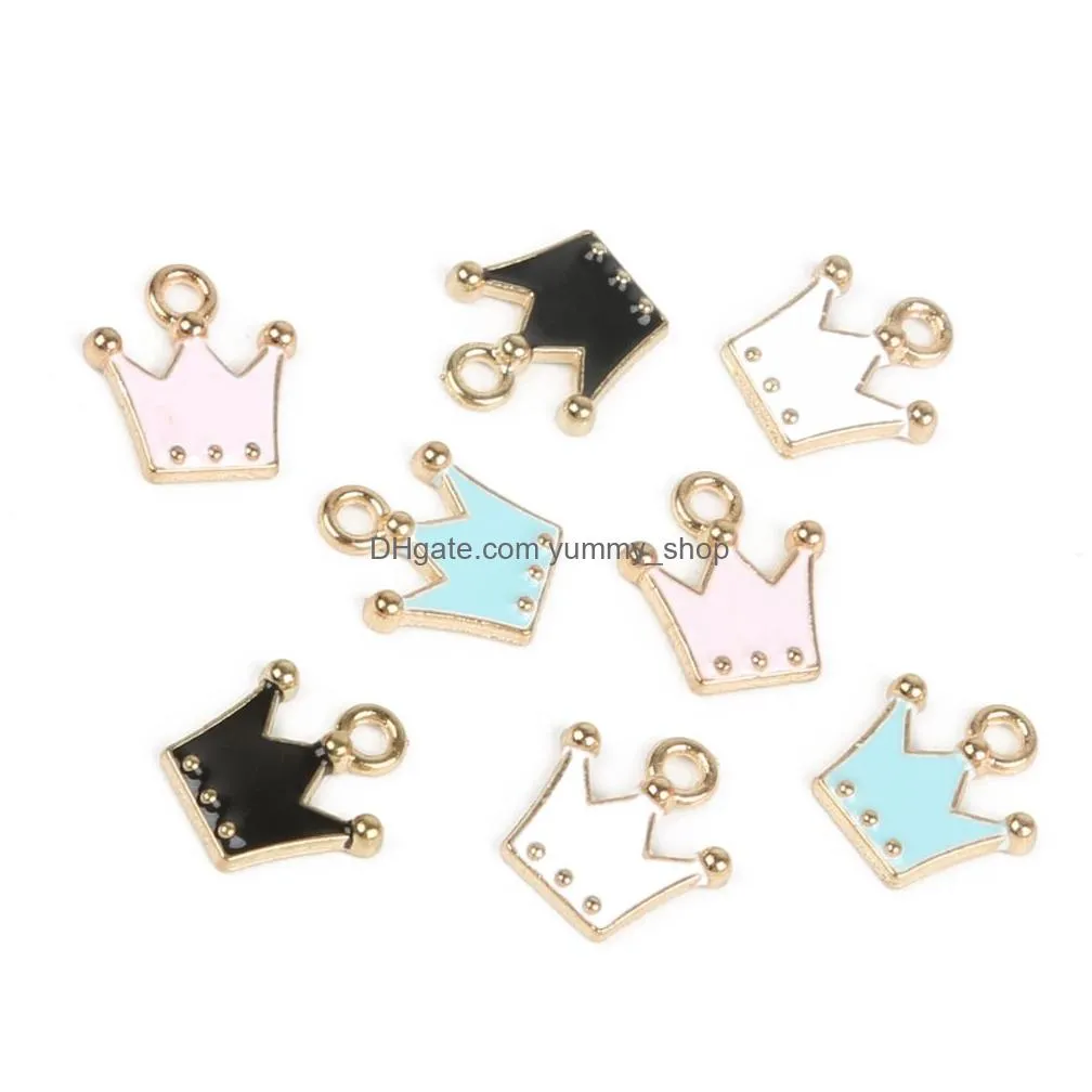 10pcs/lot crown shape drop charms zinc alloy metal enamel charm pendant for diy craft bracelet necklace earrings jewelry making