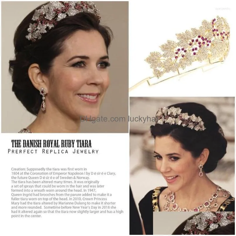 hair clips the danish royal ruby tiara crystal crown princess mary tiaras wedding gold jewelry hg129