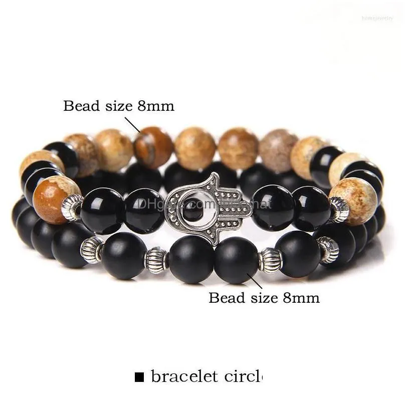 strand 2pcs/set couple distance beaded bracelet natural stone bracelets homme charm yoga jewelry gifts for women men friend