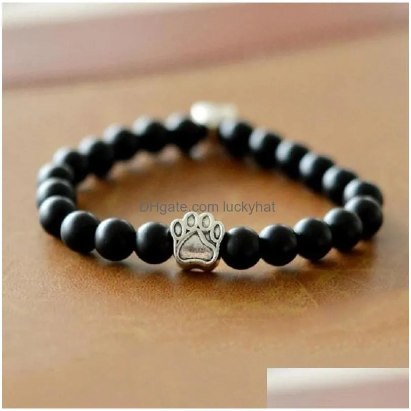 strand natural lava stone black white beaded bracelet love heart dog bracelets women men yoga buddha bangle pet animal jewelry