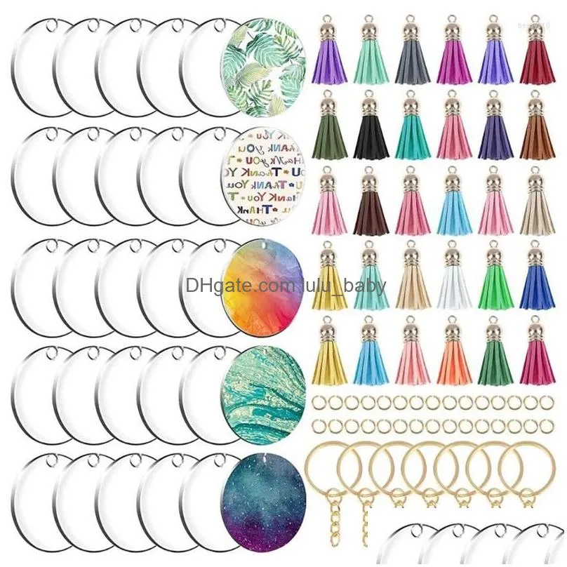 keychains acrylic keychain blank transparent ornament pendants and round tassels jump rings set for diy craft