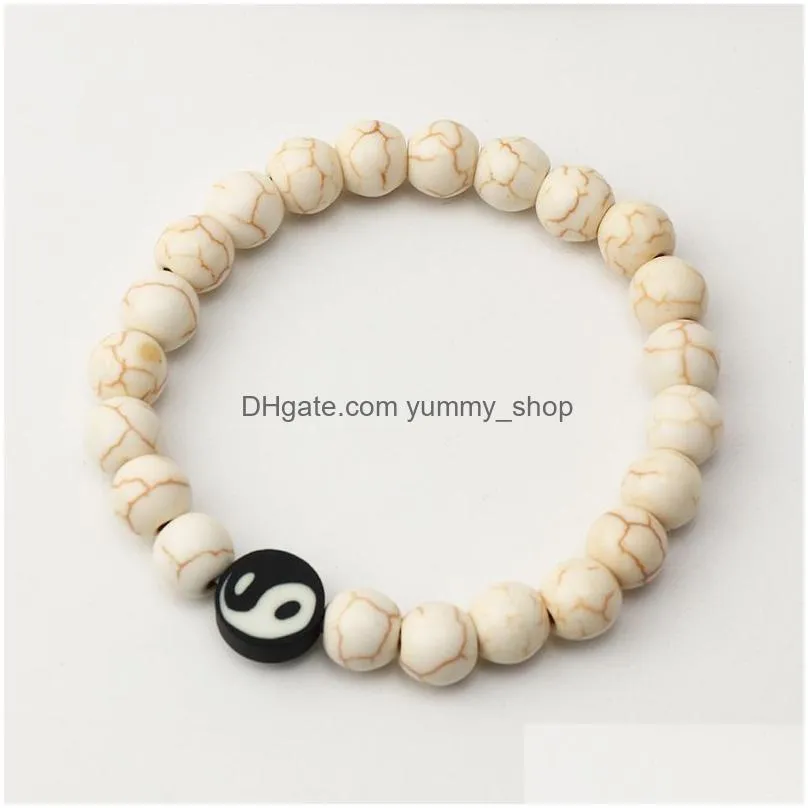 strand handmade soft clay beads bracelet for women men fashion bohemia black white tai chi yin yang charm bracelets jewelry wholesale