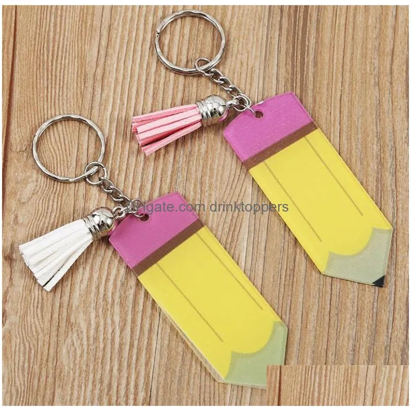 personalized pencil keychain favor diy blank acrylic keyring with tassel creative backpack hanging pendant