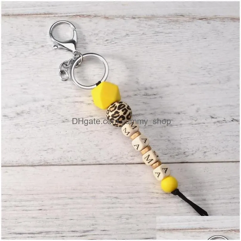 keychains mama bracelet keychain leopard print silicone bead fashion bag pendant 2022 mother day gift