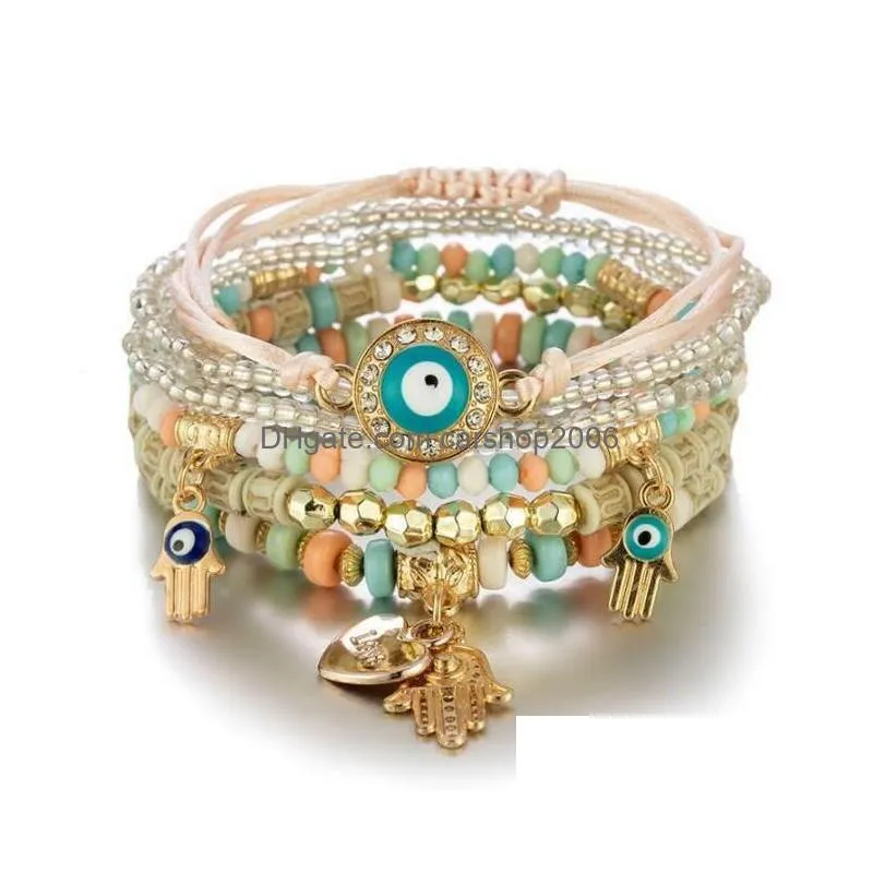 multi layer evil eye charms bracelets fatima hamsa hand bracelet bangles for women braided handmade men beads party gift jewelry 8