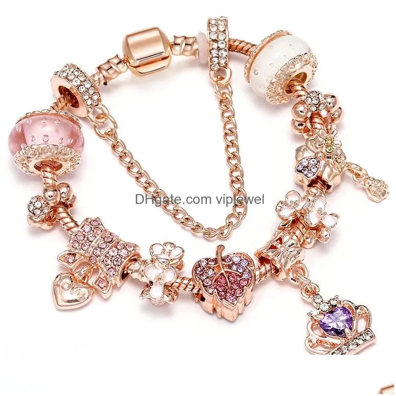 strand european and american s charm rose series princess crown pendant lady bracelet combination diy beaded jewelry