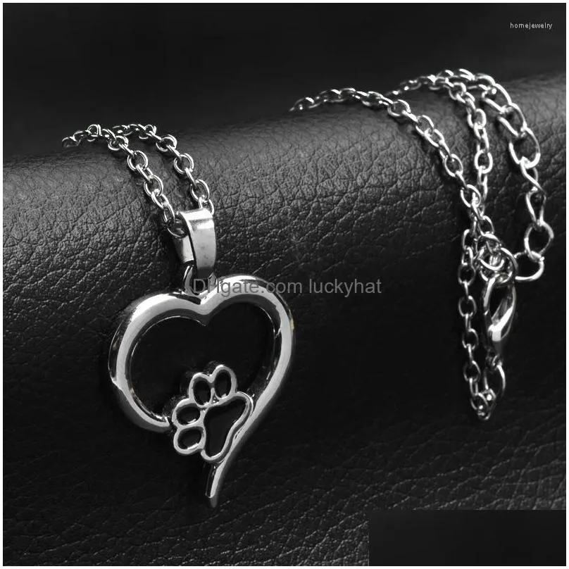 pendant necklaces hollow lucky footprint love heart animal pet dog necklace woman mother girl gift wedding blessing jewelry