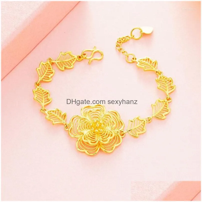 link bracelets 24k gold plated rose flower bracelet ethnic hand jewelry girl chd21133