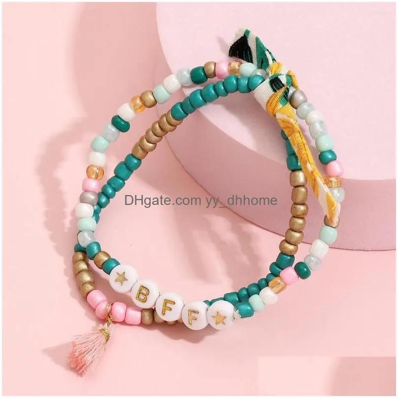 strand ethnic bohemian bracelet set for women girls boho carpe diem bff grl pwr letter colorful beach bracelets am4270