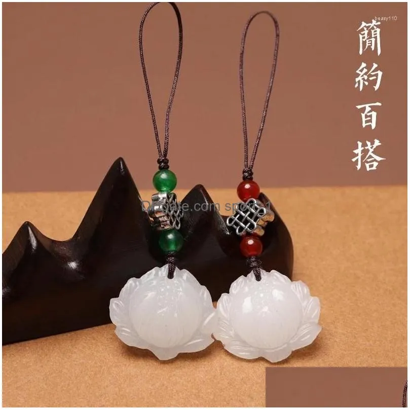 keychains chinese style white jade lotus phone pendant mobile chain key bag ornaments u disk charm