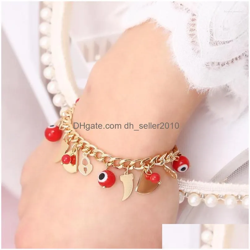 link bracelets fashion jewelry womens gifts high quality gold horn accessories lock fan pendant red devils eye chain hip hop