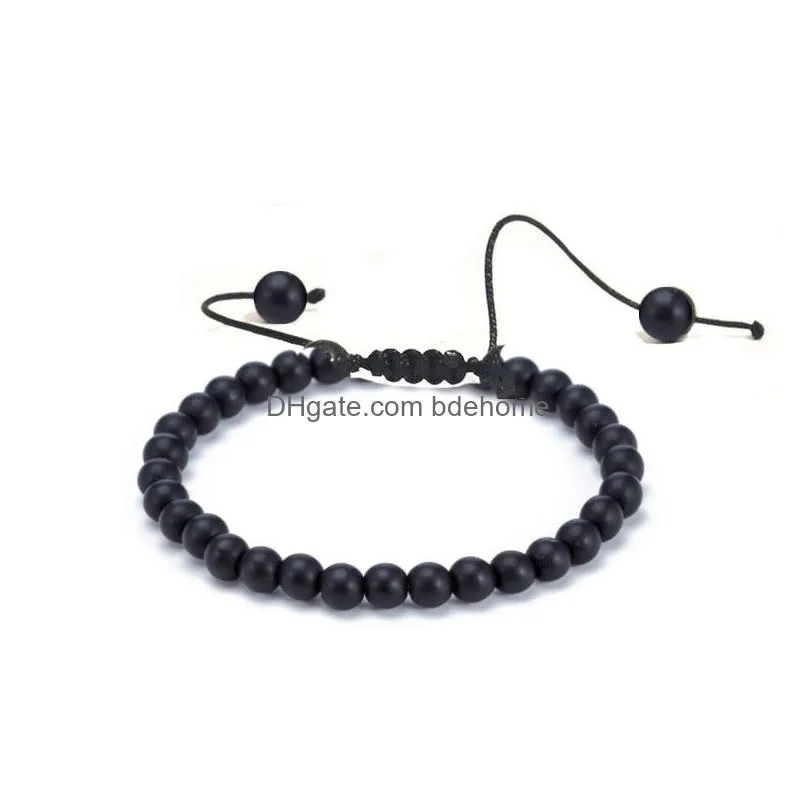 strand bracelet men simple rope braided stone 6mm bead for jewelry gift adjustable