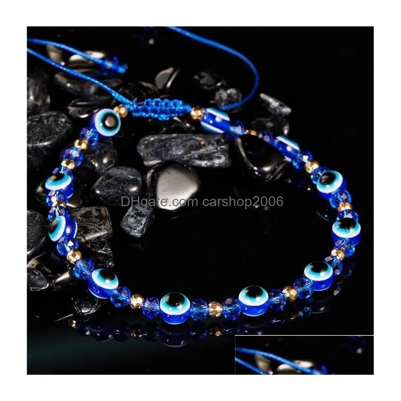 turkish evil blue eye beads strands bracelet handmade braided rope chain colorful couple crystal beads bracelets mixed colors girls