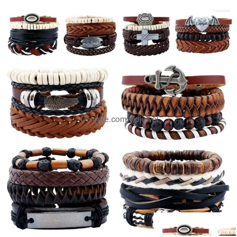 strand adjustable men braclet wooden multilayer bead beaded woven diy bracelet rope leather braslet jewelry xin