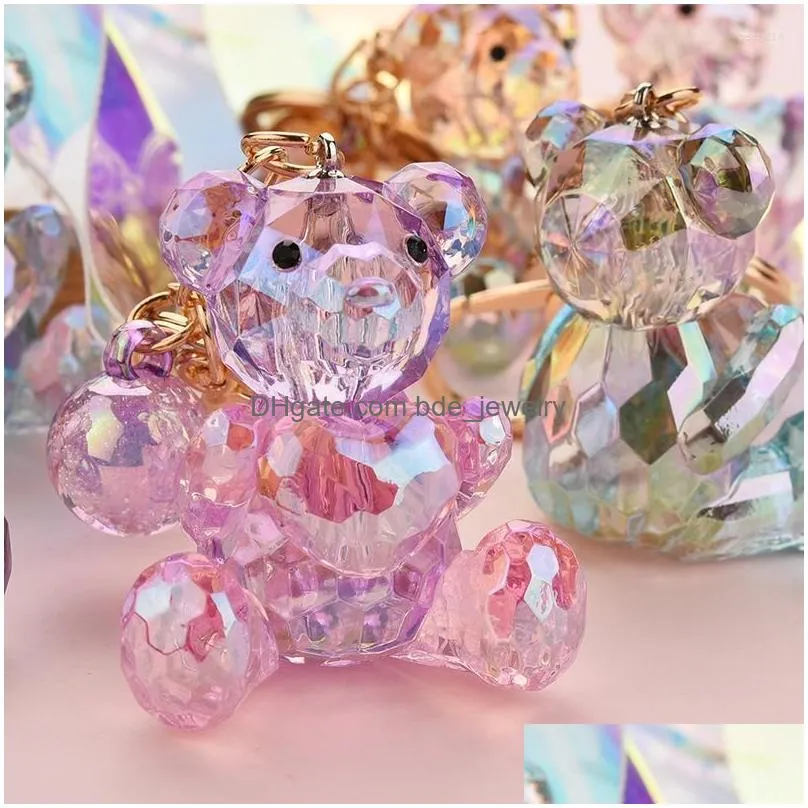 keychains acrylic symphony faceted bear keychain heart pendant leather string accessories bag female women key holder