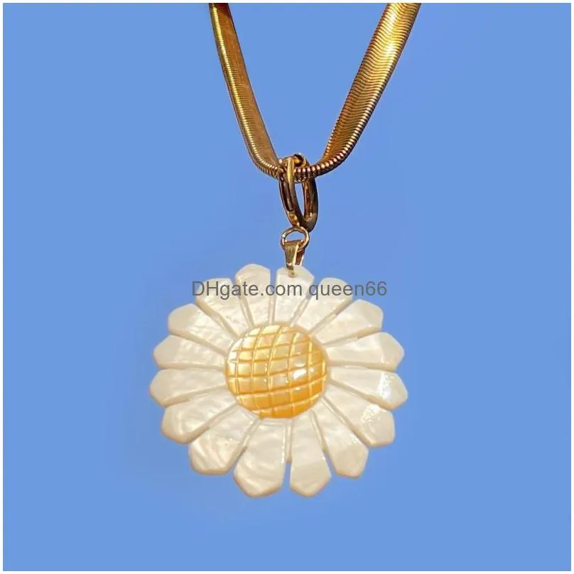 pendant necklaces kbjw original heavy necklace sea shell sunflower shape jewelry delicate stainless steel metal sweater chain