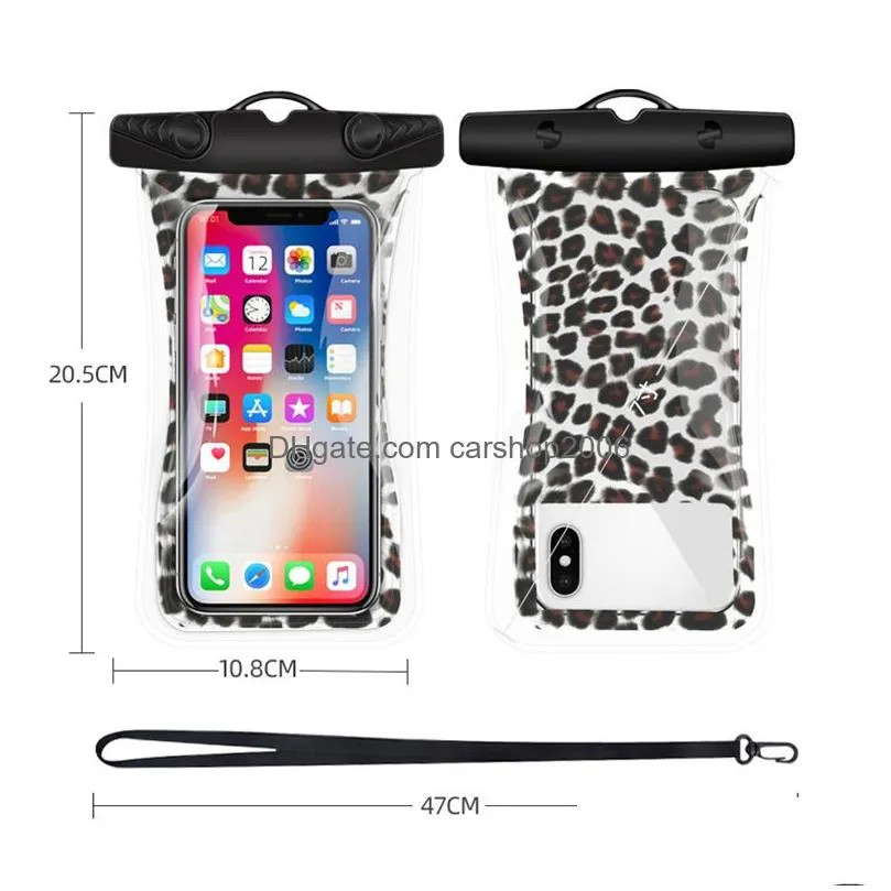 leopard phone waterproof bag party favor flat inflatable floating universal mobile phone bags summer swimming diving supplies