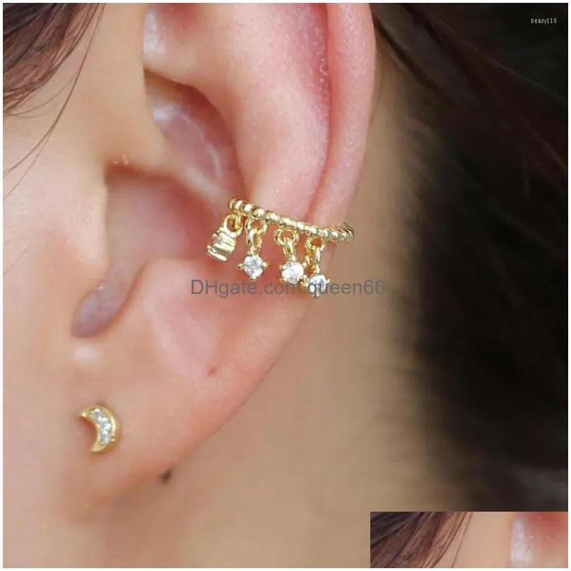 backs earrings fashion women girl delicate six claw round cz tassel chain ear cuff clip no piercing earring lovely charm jewelry