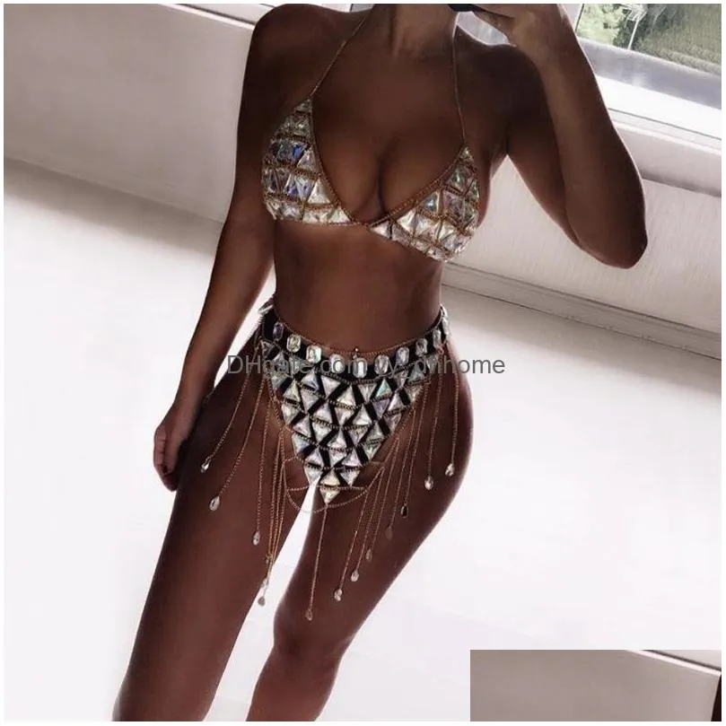 2019 sexy bikini bra rhinestone body chain fashion women waist belt chain summer bikini water drop body vacation dress