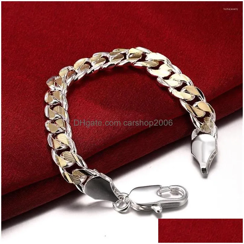 link bracelets fashion classic golden 10mm square chain 925 color silver bracelet for men woman wedding party christmas gift fine