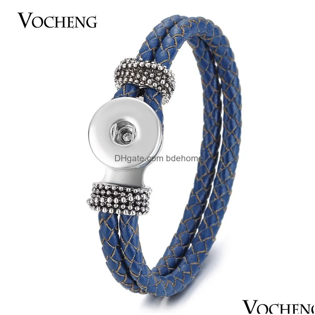 wholesale 10pcs/lot wholesale vocheng ginger snap button bracelet 18mm 14 colors double braided leather jewelry vb013x10 charm
