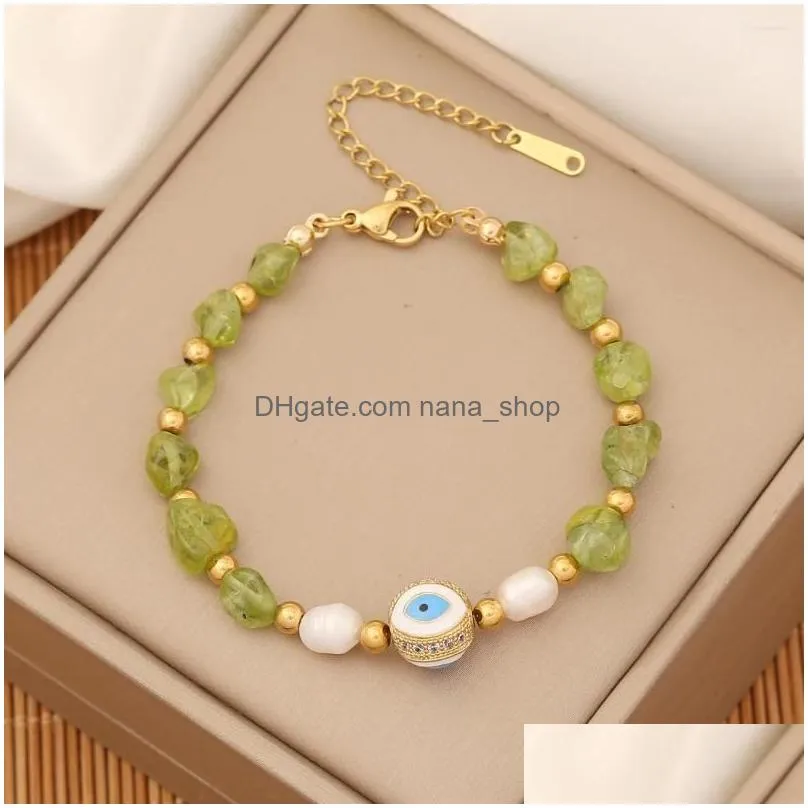 strand original handmade natural stone beaded bracelet for women 2023 trend stainless steel eye girls jewelry party gift