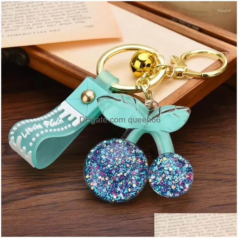 keychains 6 colors crystal acrylic cherry sequins keychain for women transparent key chain rope lover car girl gift ring