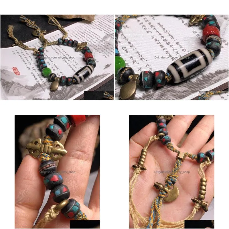 strand jewellery bangles for women pulsera hombre tibetan play piece old bone inlaid turquoise coral beads bracelets ethnic style gift