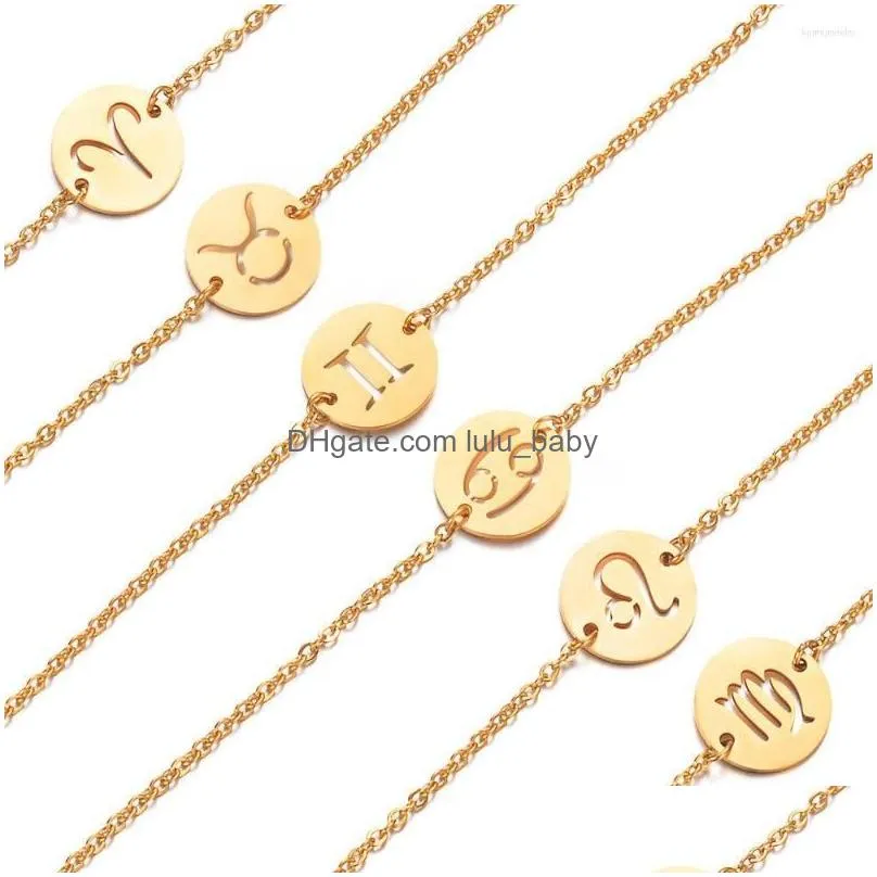 link bracelets libra 12 zodiac sign constellation bracelet gold color stainless steel hand for women jewelry birthday gifts 2023