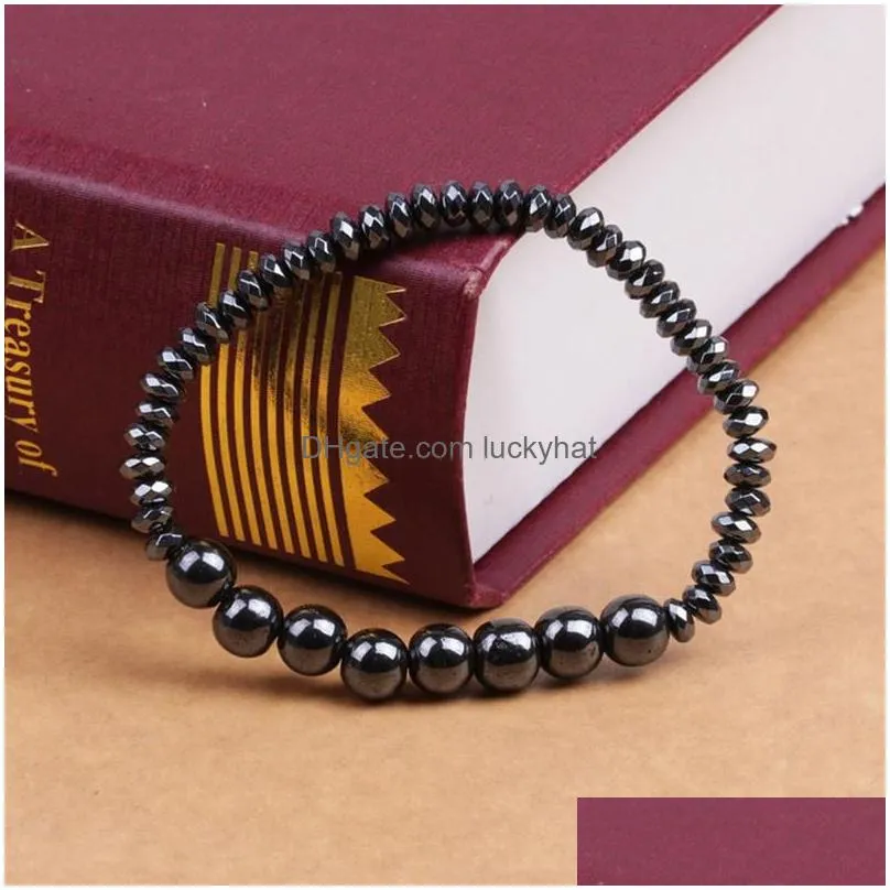 strand beaded strands weight loss magnetic therapy bracelet for men women black hematite stone beads stretch health care jewelry