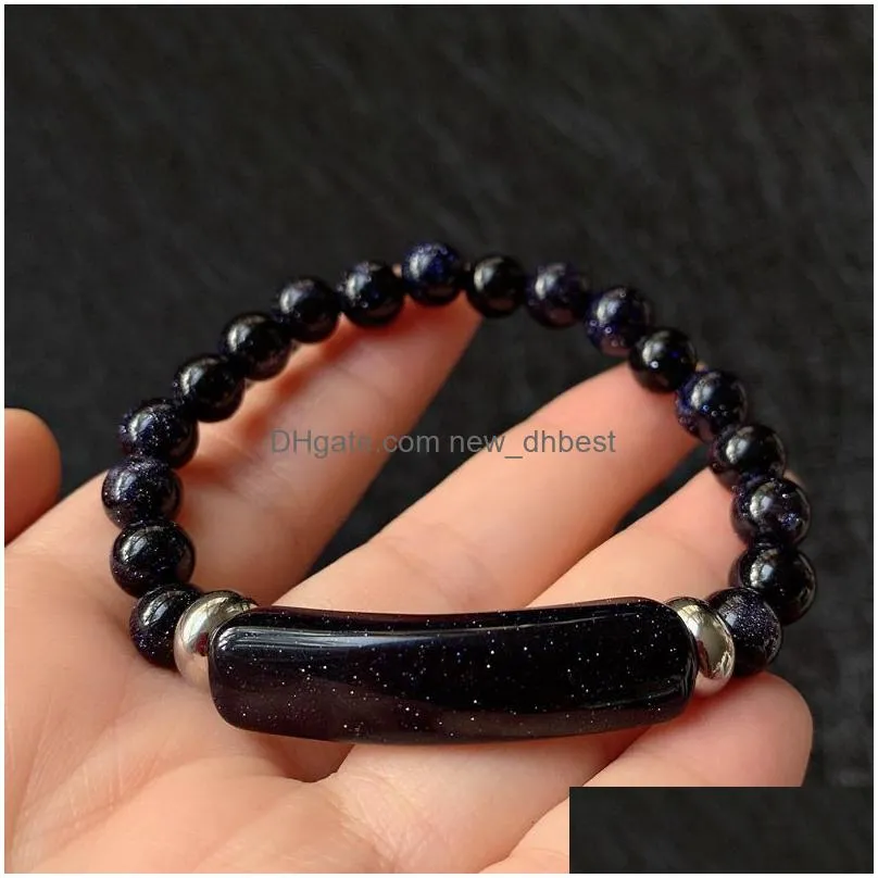 strand natural stone beads bracelet pink quartz lapis agates opal obsidian crystal rectangle bar charms bracelets reiki healing