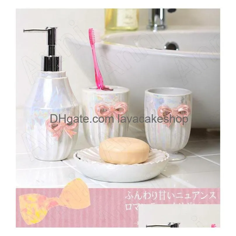 bath accessory set bownot relief craft bathroom accessories japanese modern colorful ceramic four pieces toothbrush holder decoration