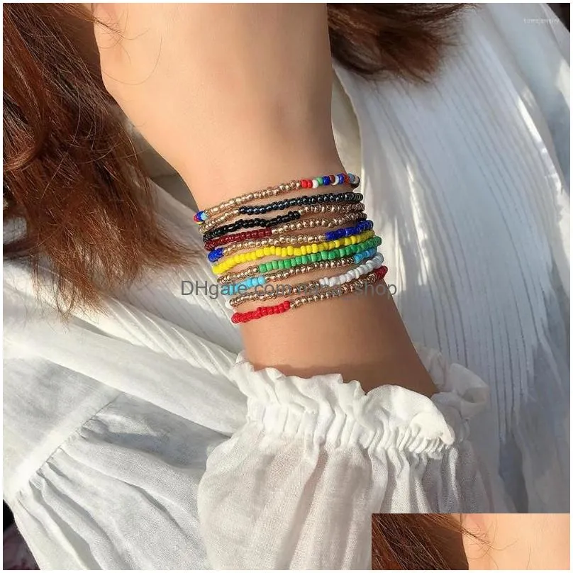 strand 5pcs/set bohemian multilayer colorful for women elastic handmade beads charm bracelet femme boho jewelry anime