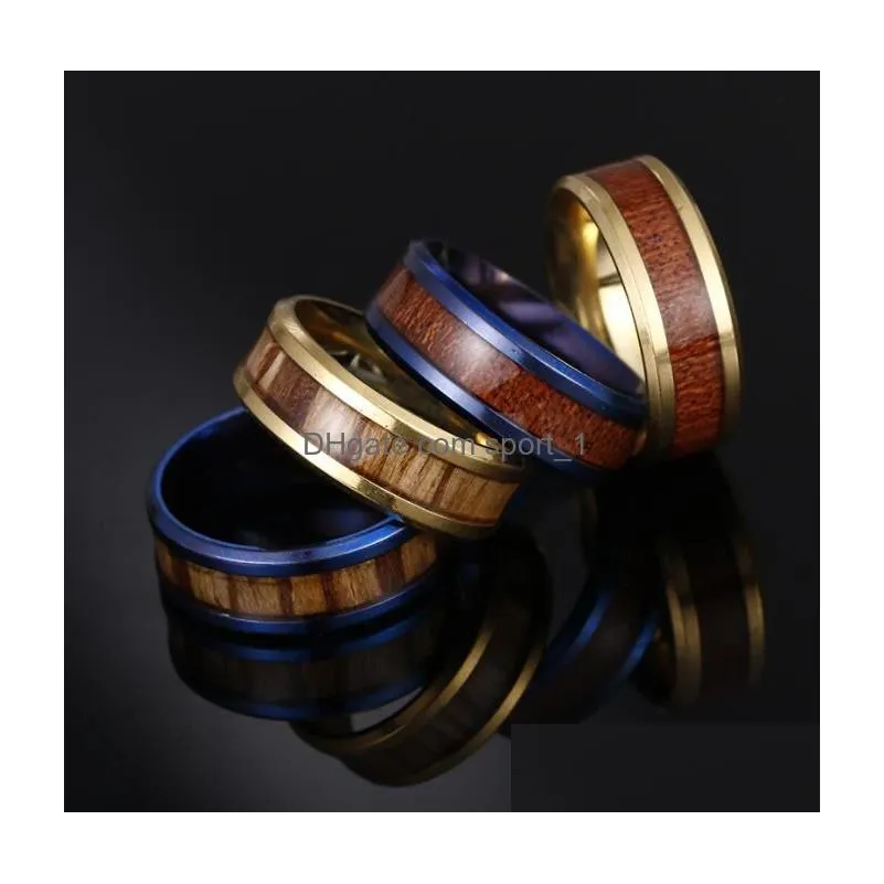 8mm stainless steel wood pattern classic wedding band ring for men women fashion jewelry