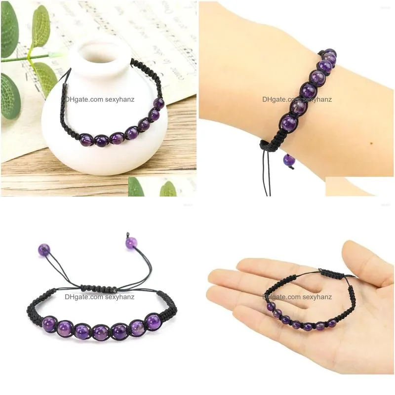 strand adjustable natural amethyst chakra crystal stone braided bracelet charm jewelry wristband bangle for women men