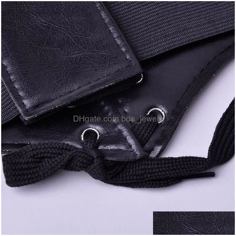 wholesale womens slim elastic buckle wide waistband waist adjustable corset pu leather lace up belt
