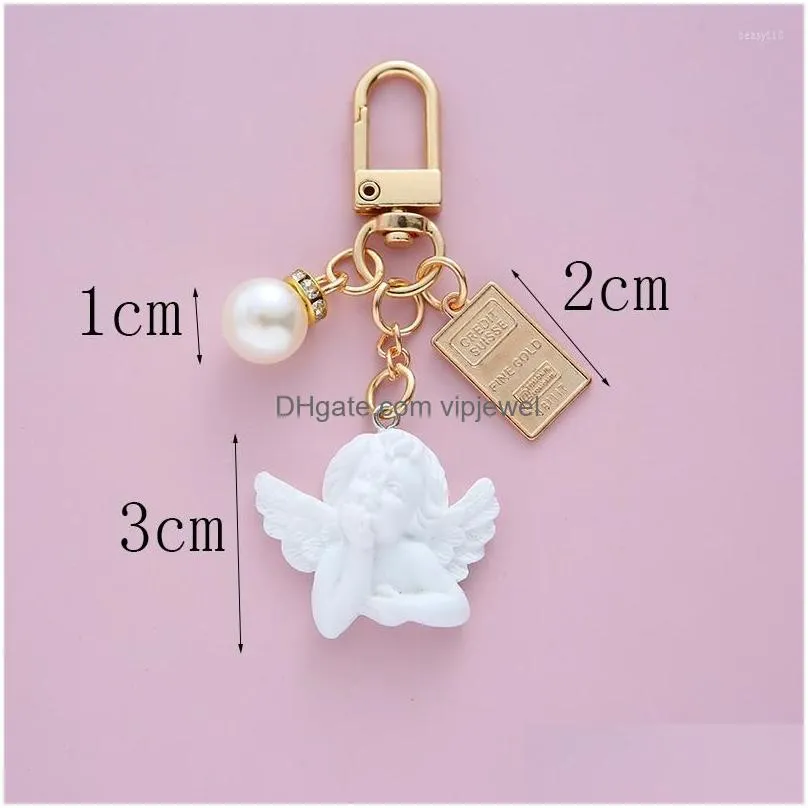 keychains cute vintage white angel keychain for women girls mini pearl heart jelly ball pendant gold color keyring bag car key charms