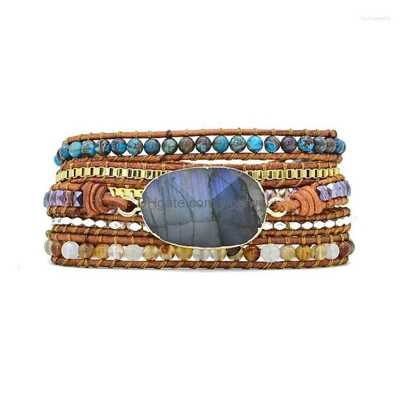 strand opal charm hand woven multilayer leather bracelet bohemian lovers womens love gift gemstone