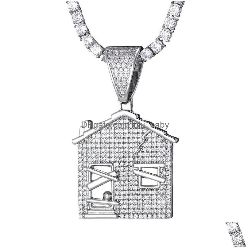 hip hop iced out bling cubic zirconia the bando trap house necklaces pendants for men rapper jewelry with tennis chain