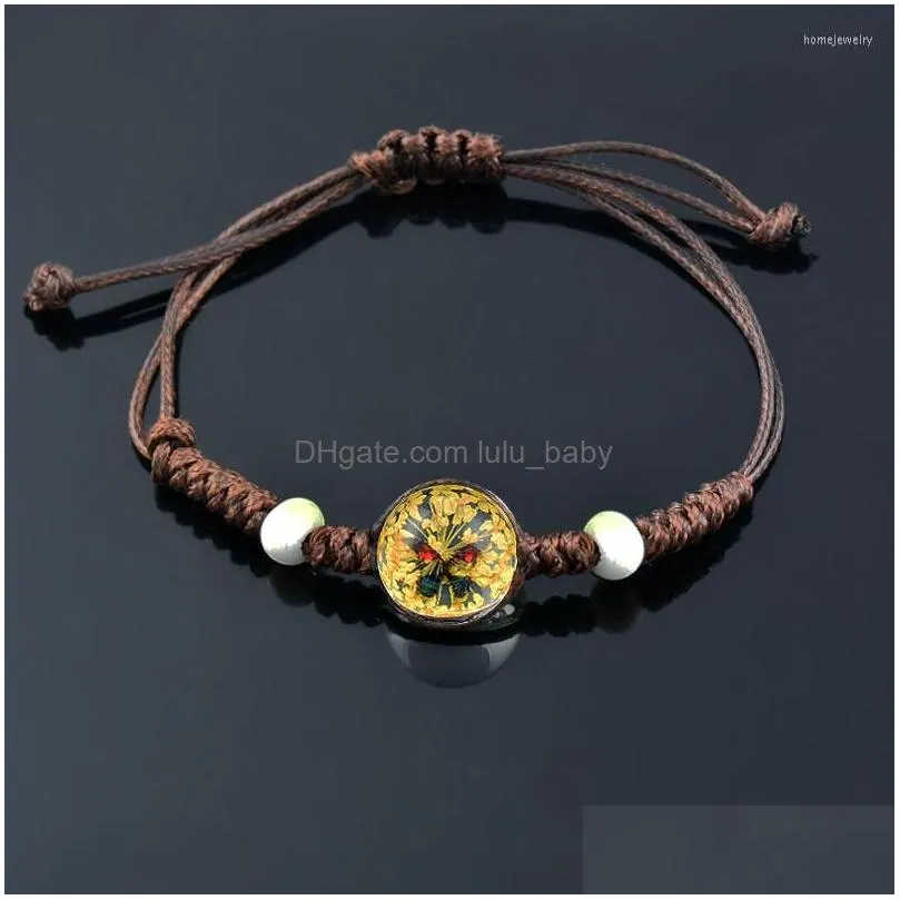 link bracelets leeker boho glass ball dried butterfly flowers leather weave for women bijoux femme summer jewelry 2023 sb1 lk2