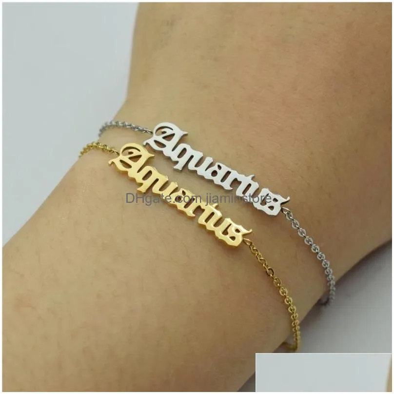 link bracelets baby girl gothic old english zodiac bracelet for women capricorn virgo cancer gemini aries aquarius gift jewelry