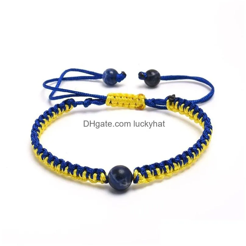 strand lucky knot bracelets ukraine flag color blue yellow beads women men charm woven handmade bangles braided adjustable jewelry