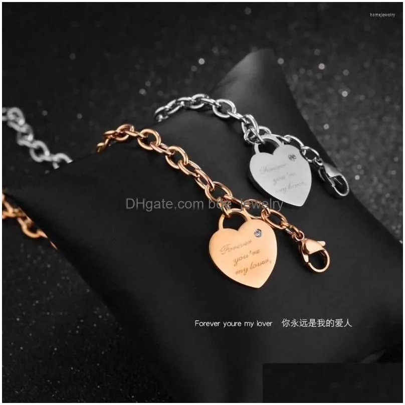 link bracelets trendy titanium stainless steel heart charm rose gold color female models love chain b18195