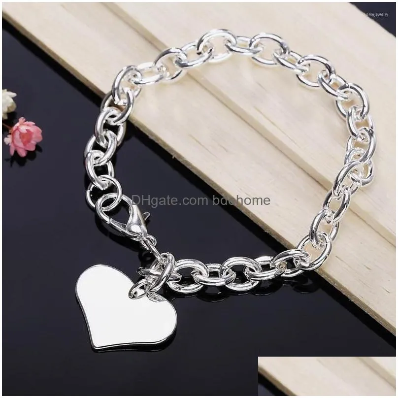 link bracelets factory direct fashion 925 stamp silver color bracelet for woman fine love heart pendant chain jewelry wedding party