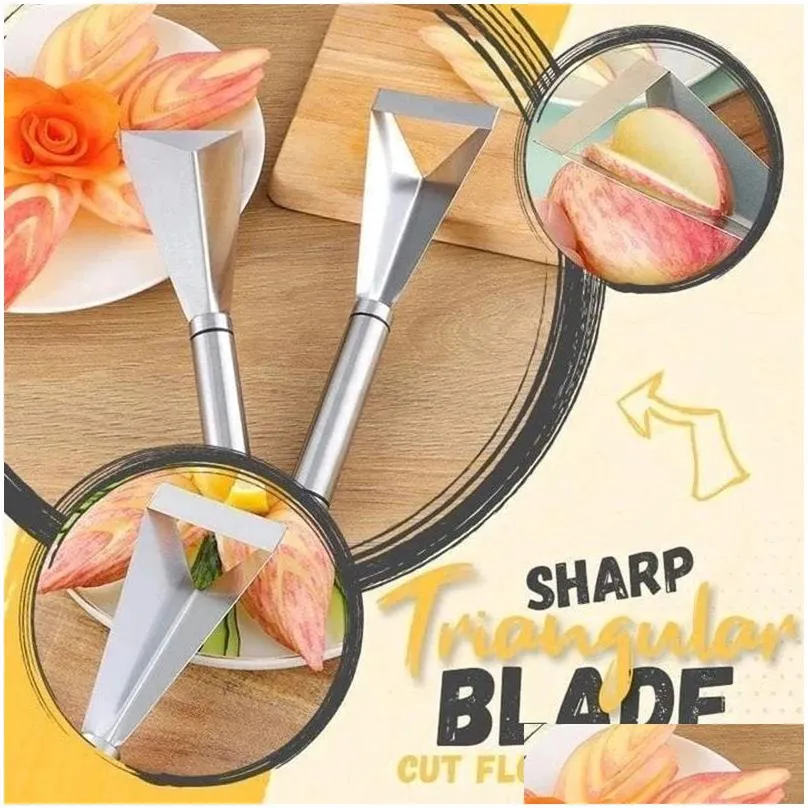stainless steel fruit carving knife triangular shape vegetable knife slicer fruit platter nonslip carving blade kitchen tool