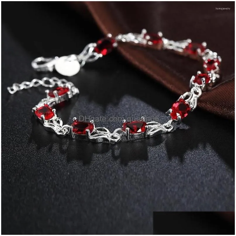 link bracelets vintage luxury red crystal chain 925 color silver bracelet for woman fashion brands jewelry wedding party christmas