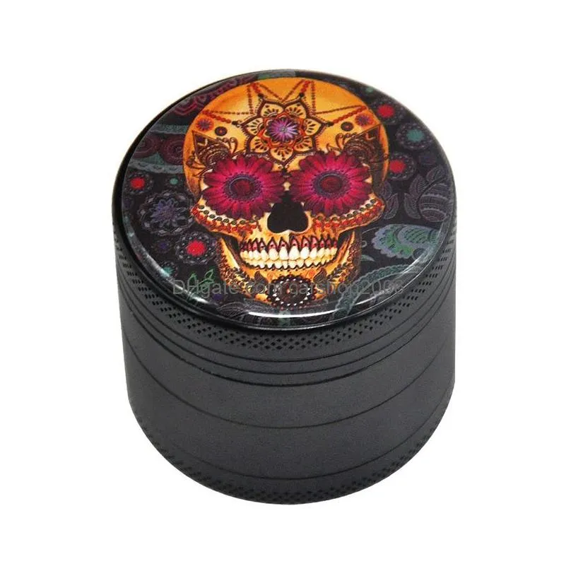 color skull herb grinder household smoking accessories personalized printing 4 layer metal tobacco grinders