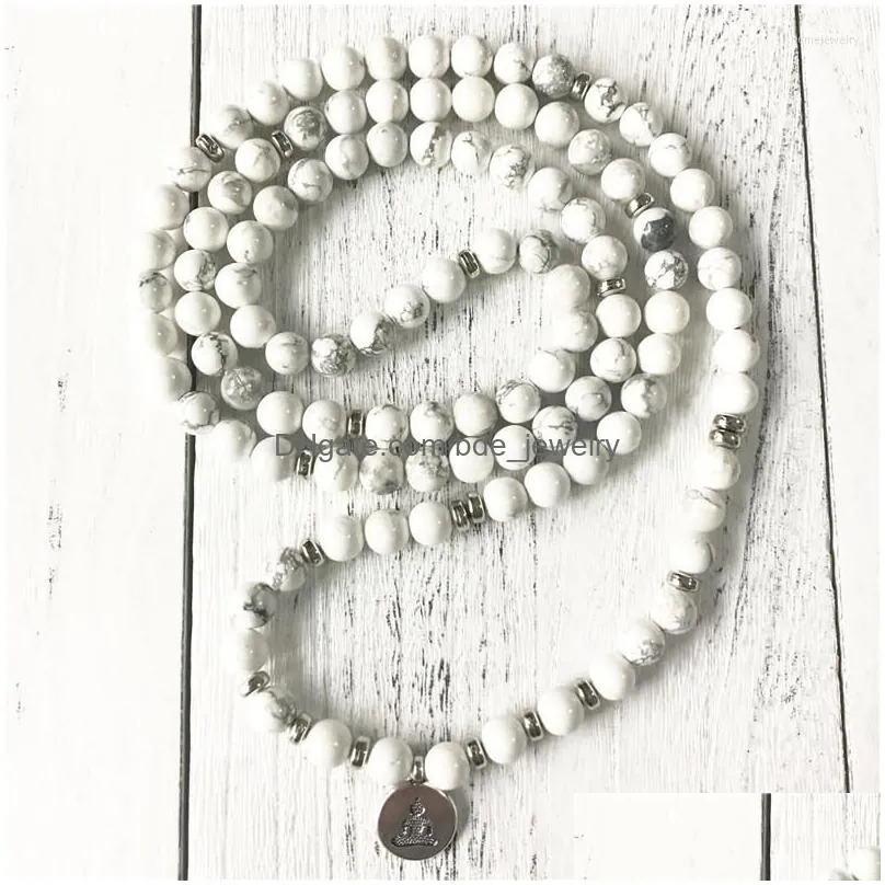 strand 2022 style high quantity natural stone bracelet 108 mala yoga white howlite jewelry drop