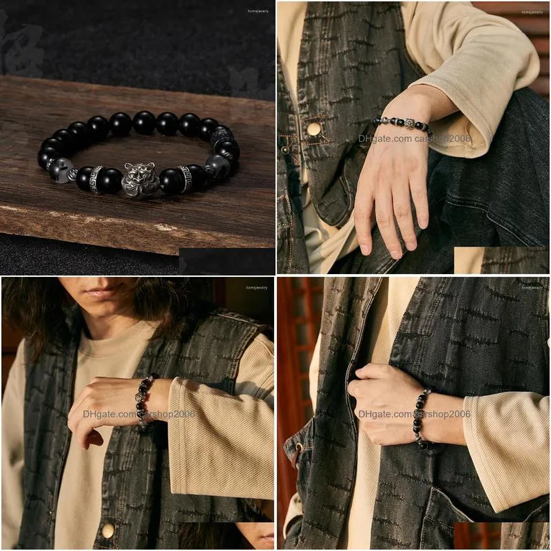 strand hx original design tiger bracelet mens and womens personality versatile handwoven obsidian beaded hand jewelry man